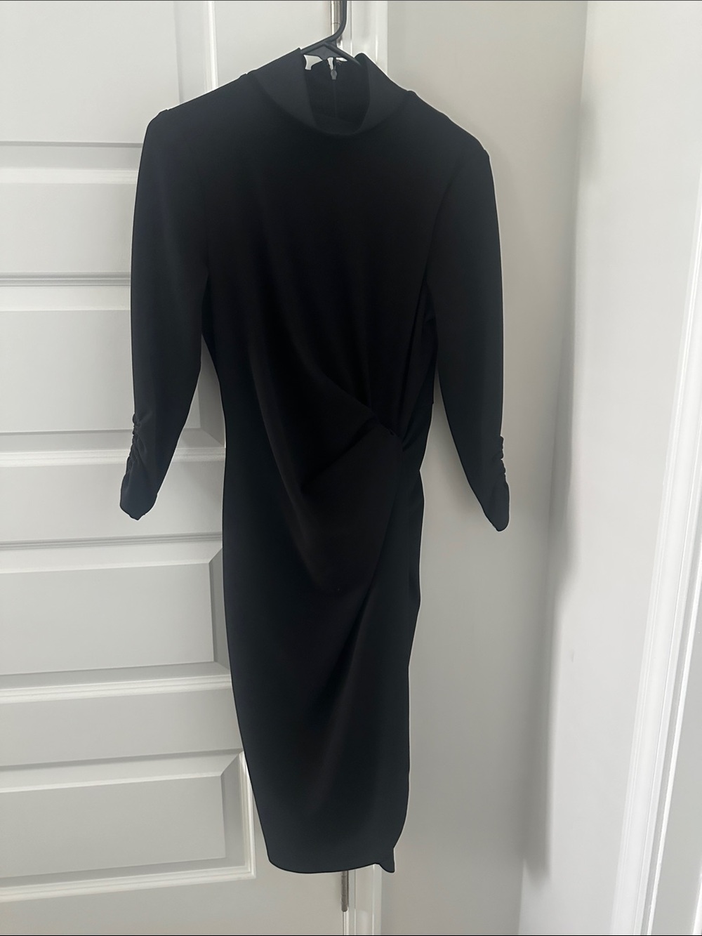 Elegant Black Midi Dress with Side Draped Detail